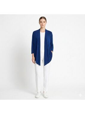 TRAVELERS X CHICO’S Cobalt Blue Stretch Jersey Knit Open Front Cardigan SZ L